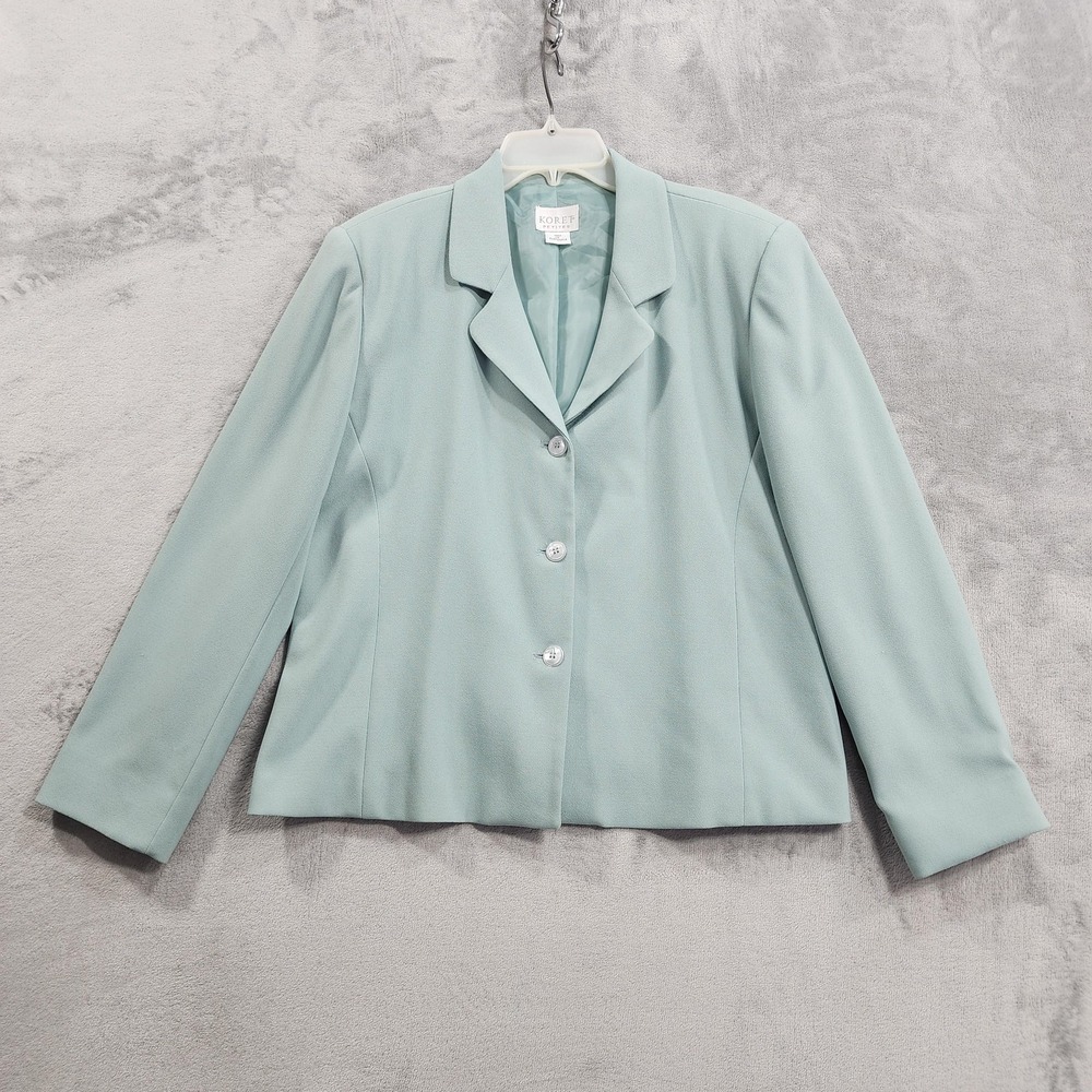 Vintage Koret Blazer Womens 14‎ PETITE Green Four Button Lined Stretch Office